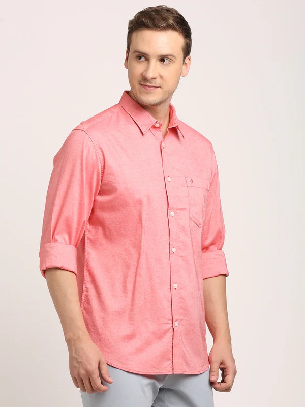 Indian Terrain Men's Regular Fit Full Sleeve Solid Red Shirt
